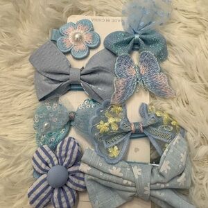 Light Blue Girls Bow & Flower Hair Clip Set for Kids